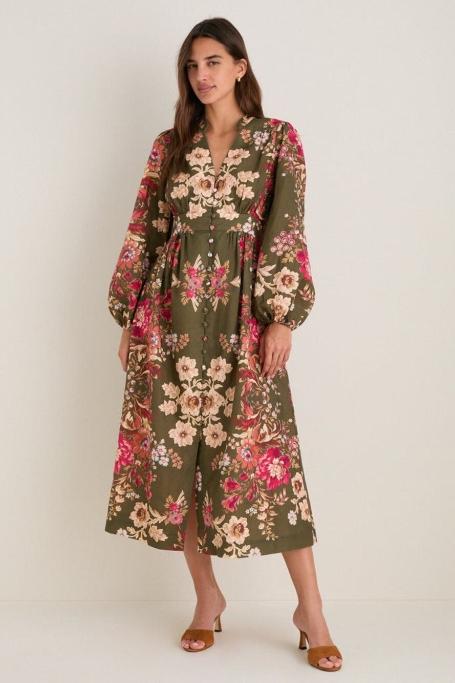 TUCKERNUCK Olive Ornate Floral Serena Dress Size M NWT Retail $298